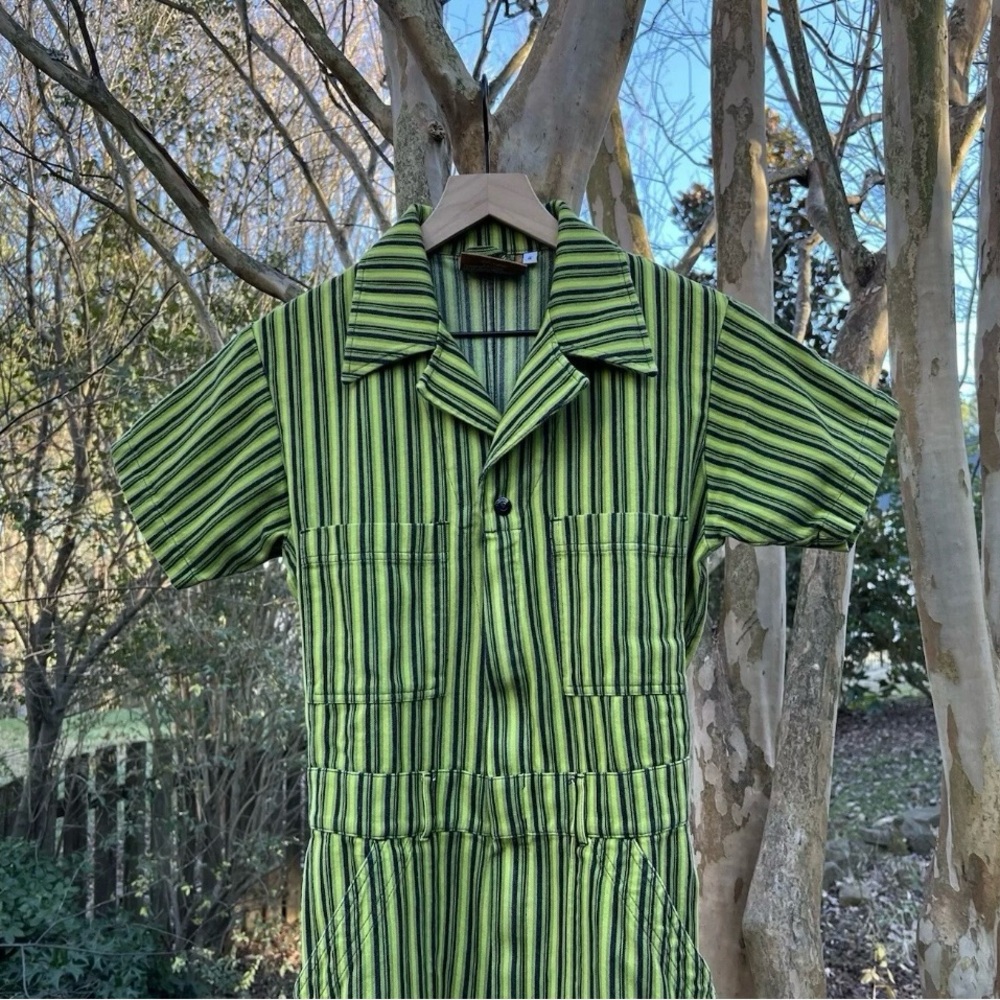 Big Bud Press Frontier Green Stripe Short Sleeve Jumpsuit Size S - Picture 5 of 7